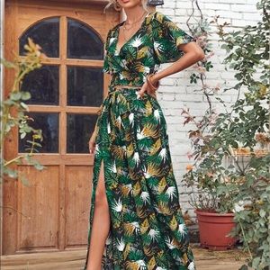 Two Piece Printed Split Pants Set